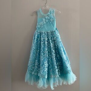 Strawberry Elegant Blue Floral Dress Sz. 30 (10/12) Rhinestone Bridal Wedding